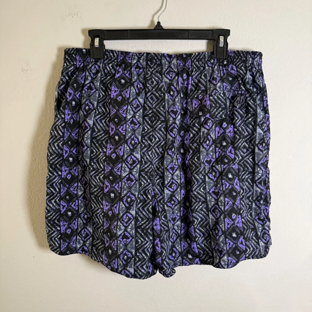 Vintage TYR Mens Purple Geometric Tribal Print Swim Trunks Lined Large 90s Retro